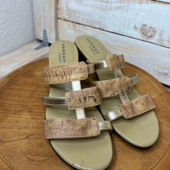 Hannah Womens Ridge Slide Sandals Block Heels Shoes Brown Slip On‎ Cut Out 10 M - Picture 3 of 12